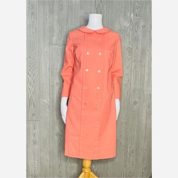Vintage jeri Ann coral pink / orange dress with button front retro 50s mrs maise - Picture 3 of 9